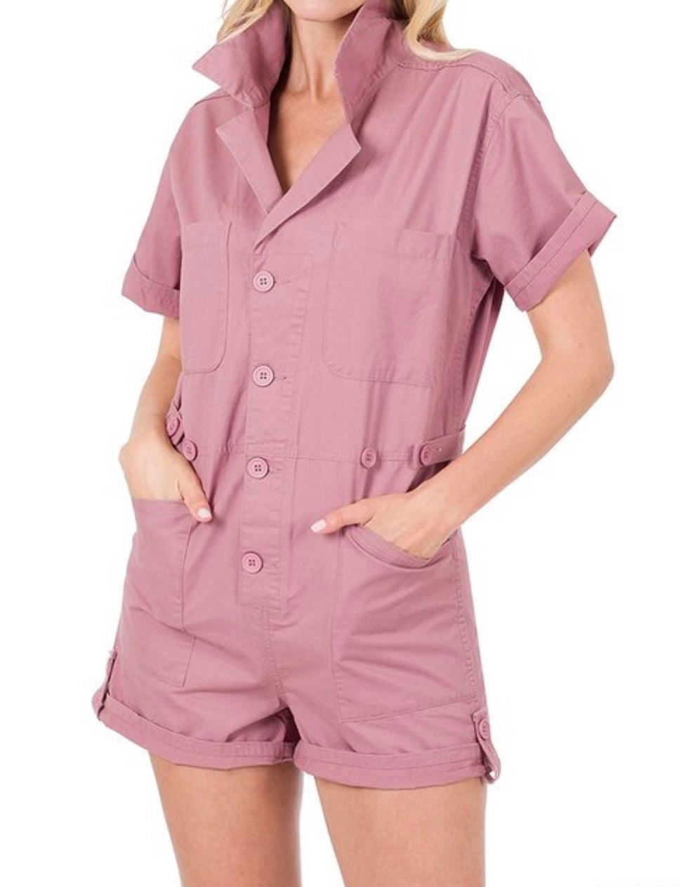 Rose Garden Shirt Romper with Pockets