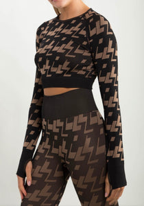 Geometric Print Seamless Long Sleeve Top